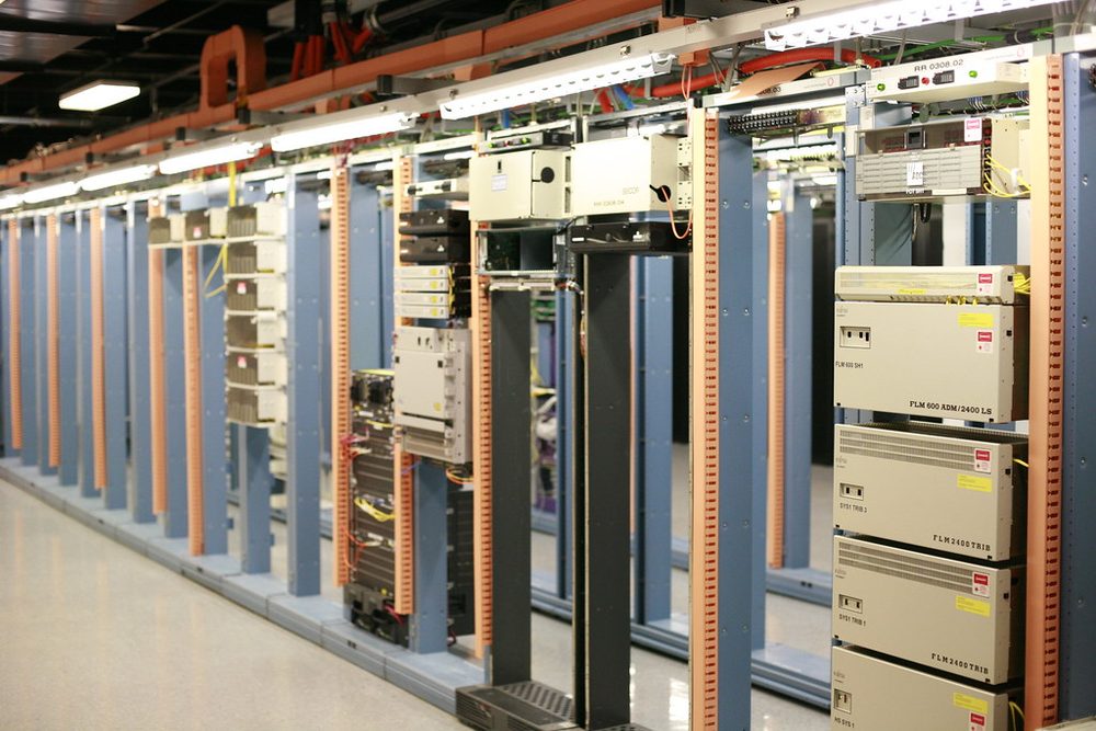 Rows of racks inside a data centre